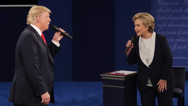 Short Stack Donald Trump Shoves Against Hillary Clinton in Second Presidential Debate